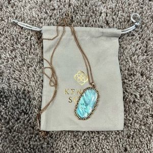 Kendra Scott Reid Macrame necklace in Rose Gold with London Blue Glass stone